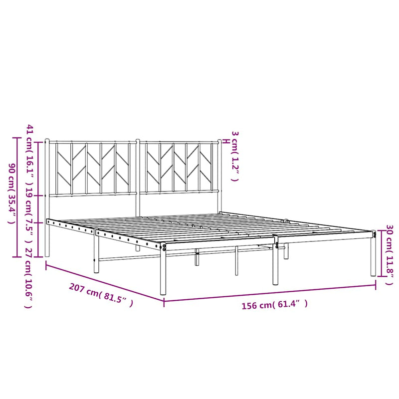 vidaXL Metal Bed Frame without Mattress with Headboard White 150x200 cm