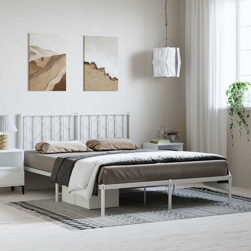 vidaXL Metal Bed Frame without Mattress with Headboard White 150x200 cm
