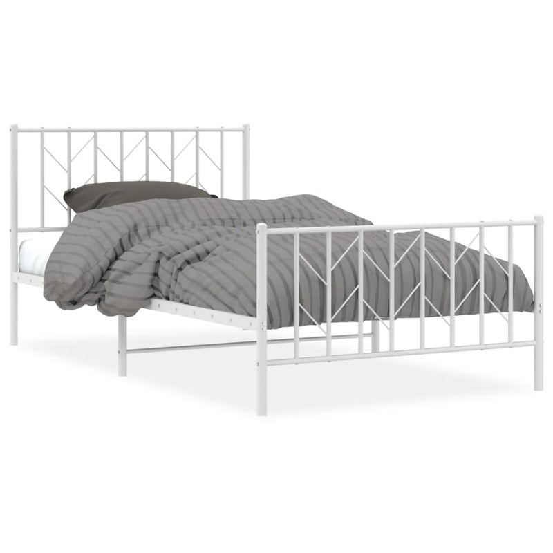 vidaXL Metal Bed Frame without Mattress with Footboard White 107x203 cm King Single