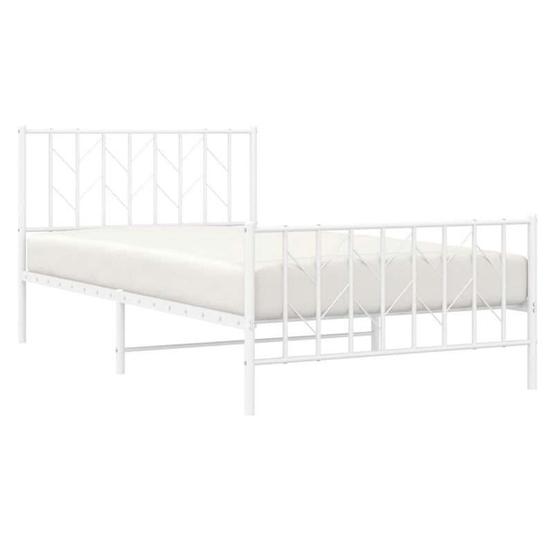 Metal Bed Frame with Headboard and Footboard White 107x203 cm