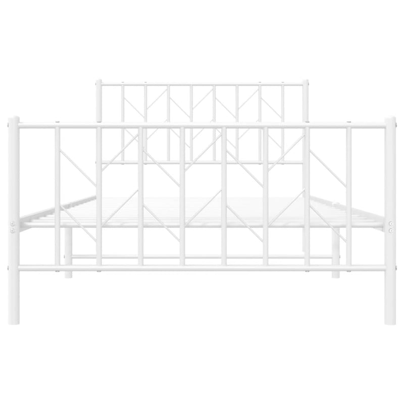 Metal Bed Frame with Headboard and Footboard White 107x203 cm