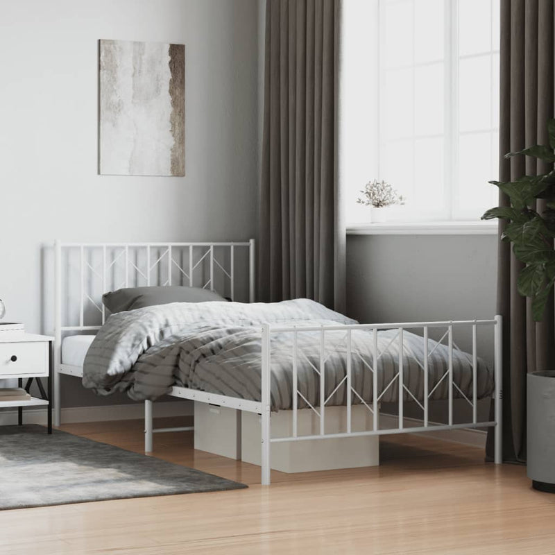 vidaXL Metal Bed Frame without Mattress with Footboard White 107x203 cm King Single