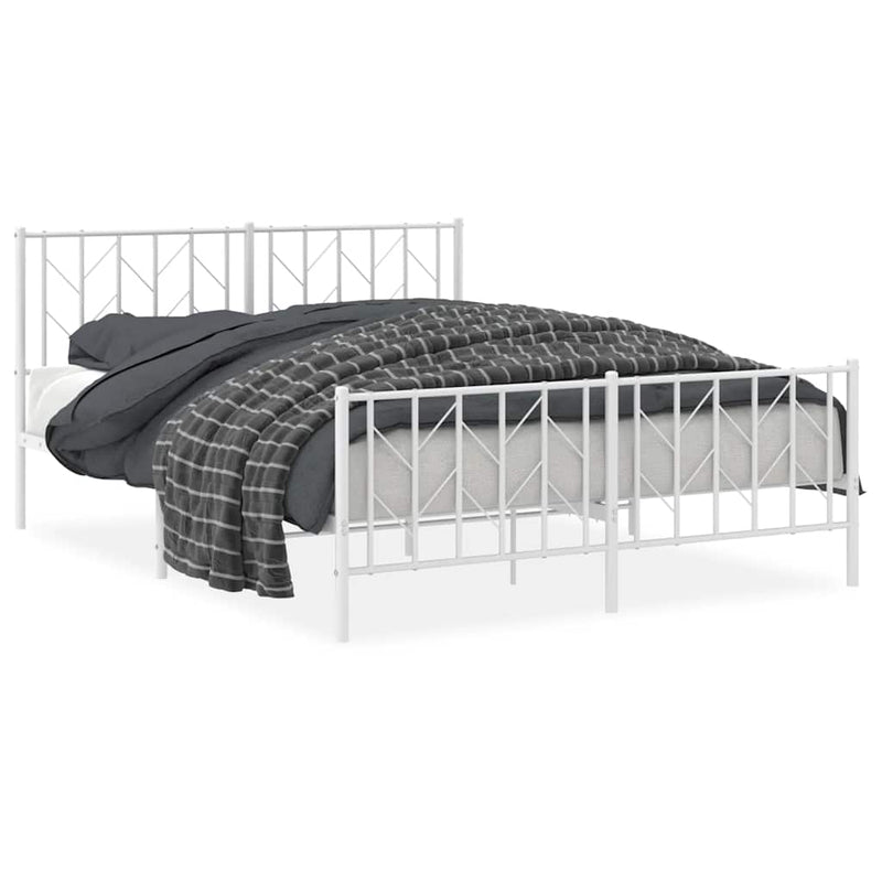 vidaXL Metal Bed Frame without Mattress with Footboard White 150x200 cm