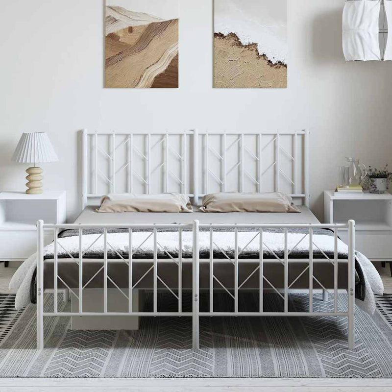 vidaXL Metal Bed Frame without Mattress with Footboard White 150x200 cm