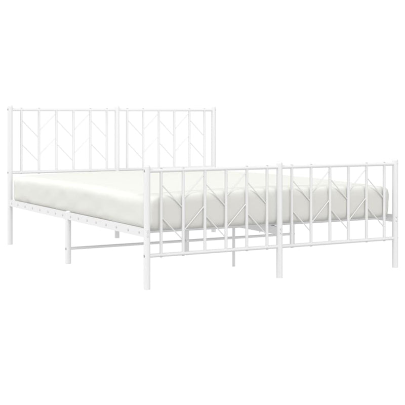 Metal Bed Frame with Headboard and Footboard White 150x200 cm