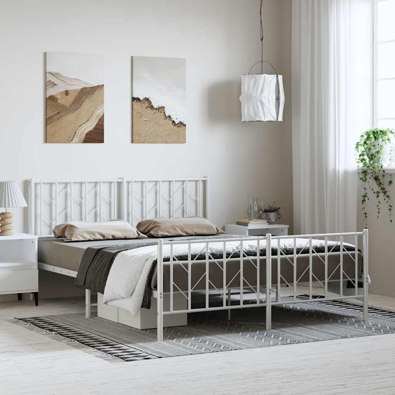 vidaXL Metal Bed Frame without Mattress with Footboard White 150x200 cm