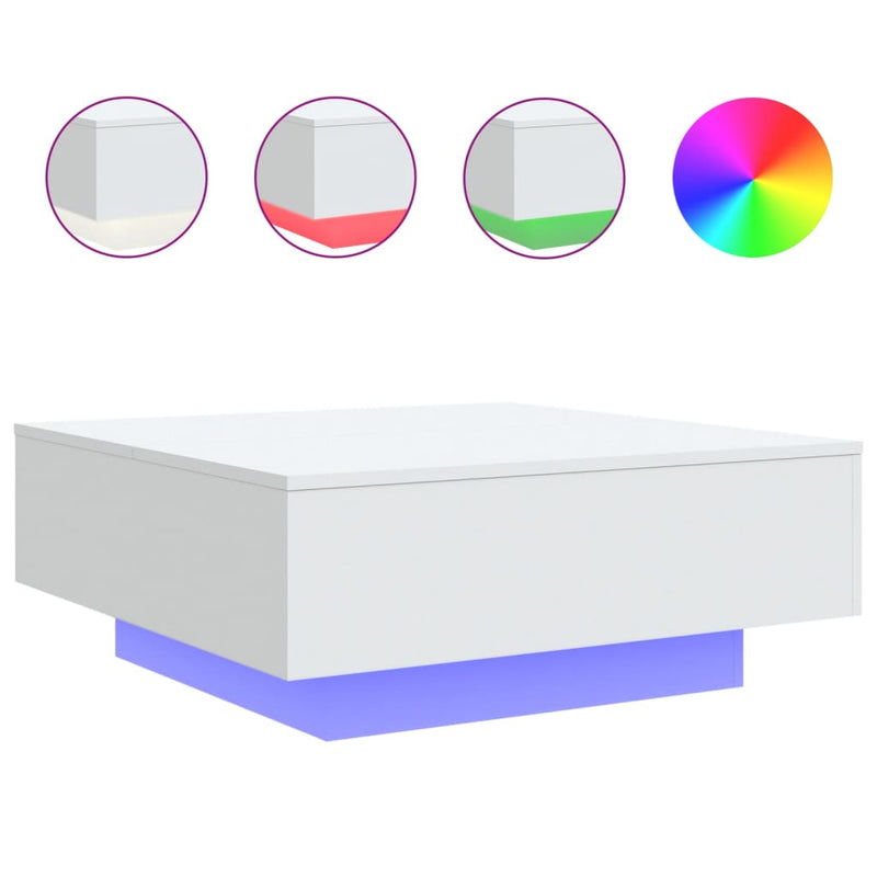 vidaXL Coffee Table with LED Lights White 80x80x31 cm