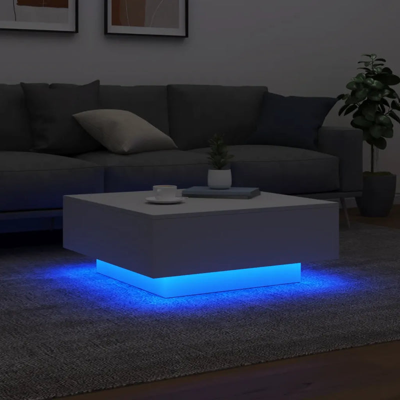 Coffee Table with LED Lights White 80x80x31 cm