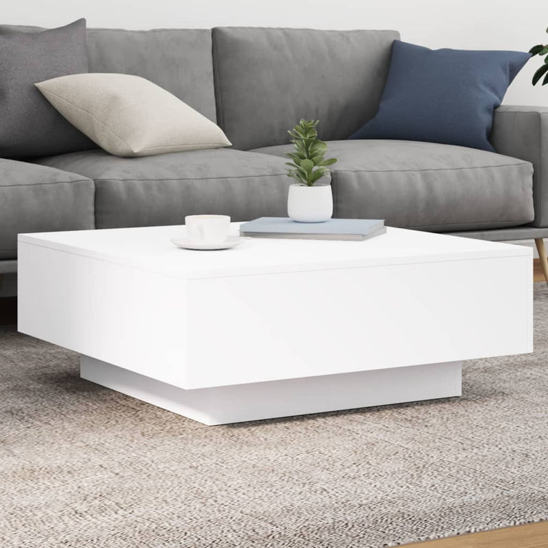 vidaXL Coffee Table with LED Lights White 80x80x31 cm
