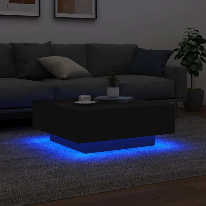 vidaXL Coffee Table with LED Lights Black 80x80x31 cm