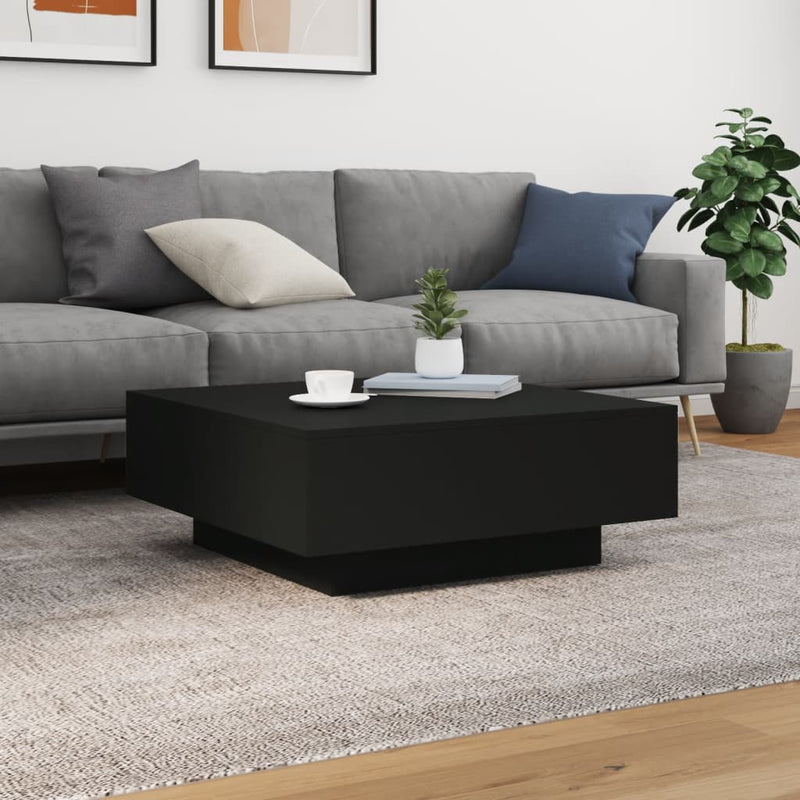 vidaXL Coffee Table with LED Lights Black 80x80x31 cm