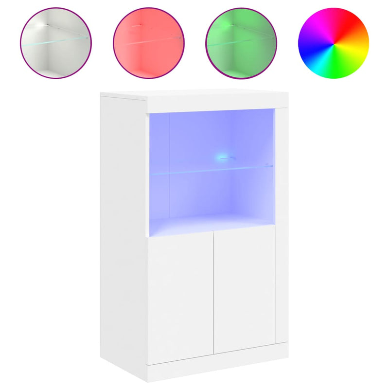 vidaXL Side Cabinet with LED Lights White Engineered Wood