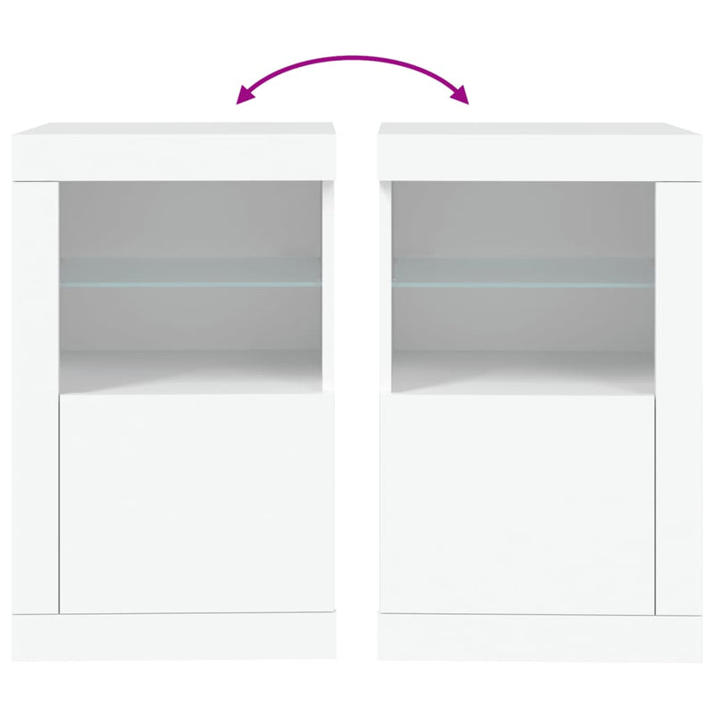 vidaXL Side Cabinets with LED Lights 2 pcs White Engineered Wood