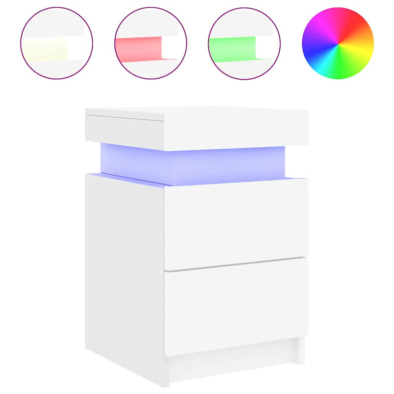 vidaXL Bedside Cabinet with LED Lights White 35x39x55 cm