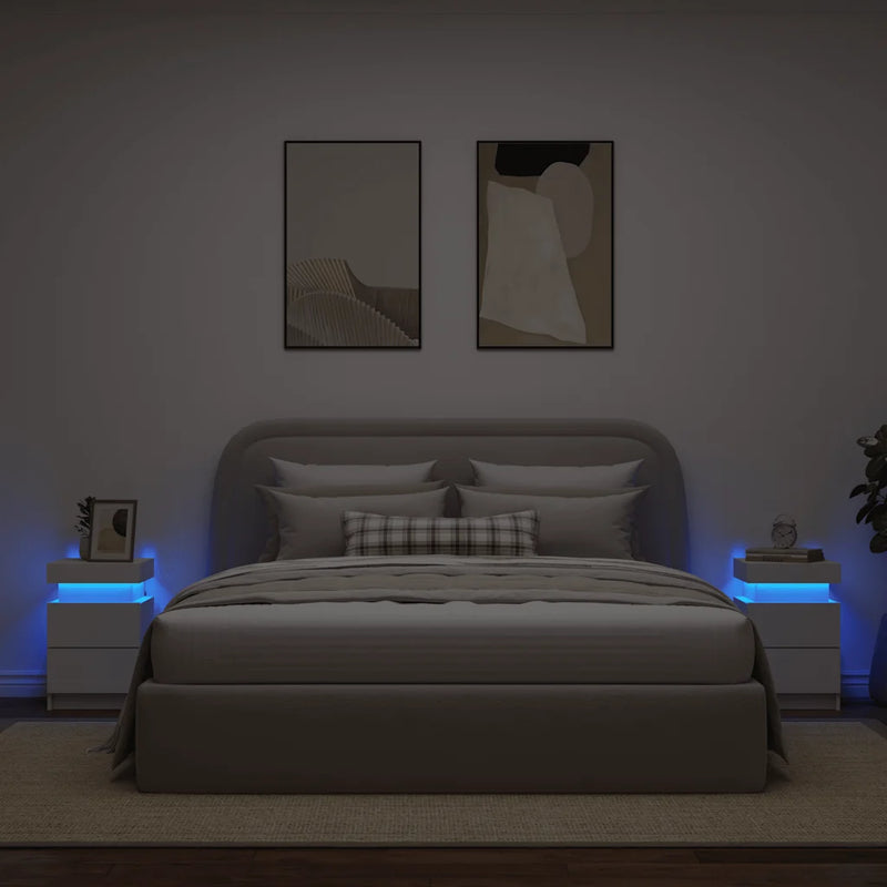 Bedside Cabinets with LED Lights 2 pcs White 35x39x55 cm