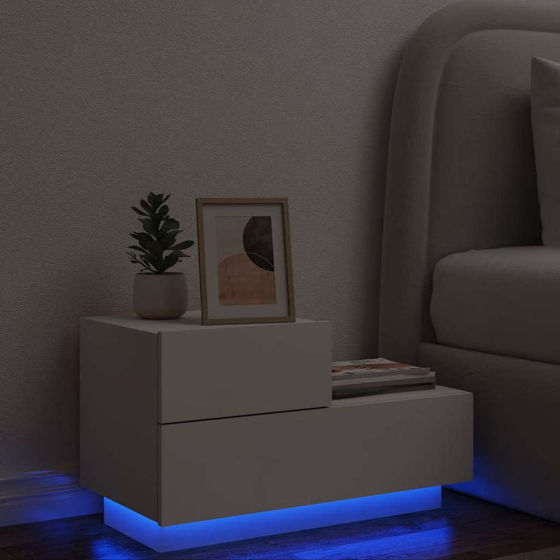 vidaXL Bedside Cabinet with LED Lights White 70x36x40.5 cm