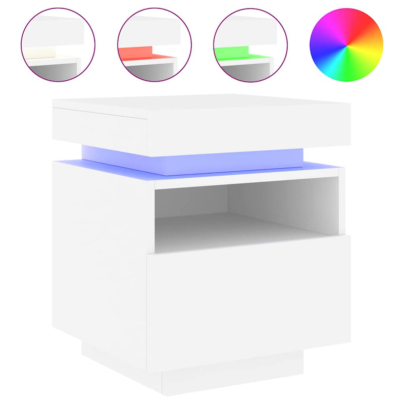 vidaXL Bedside Cabinet with LED Lights White 40x39x48.5 cm