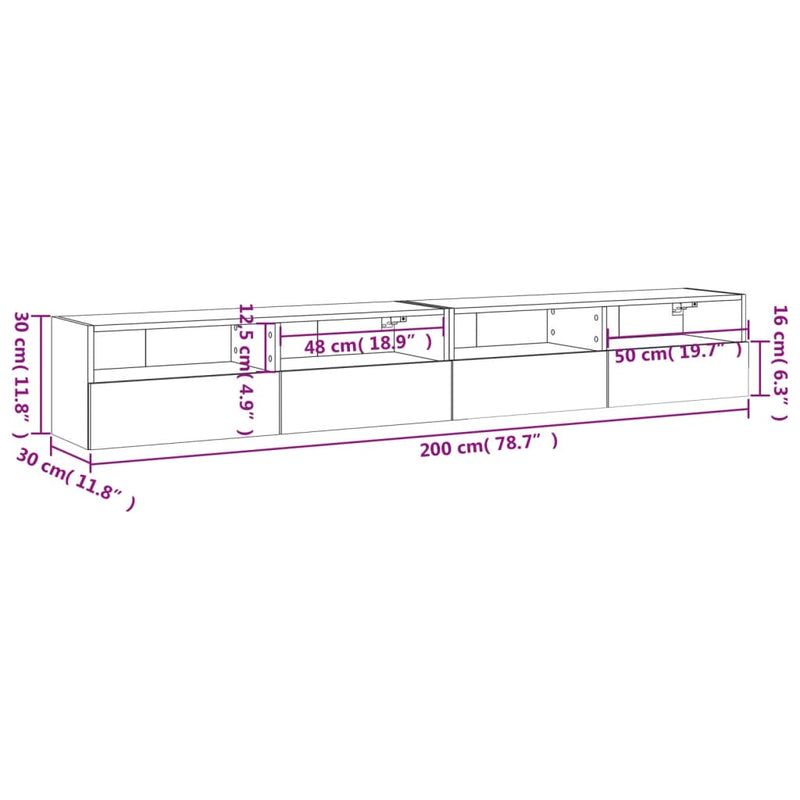 vidaXL TV Wall Cabinets 2 pcs White 100x30x30 cm Engineered Wood