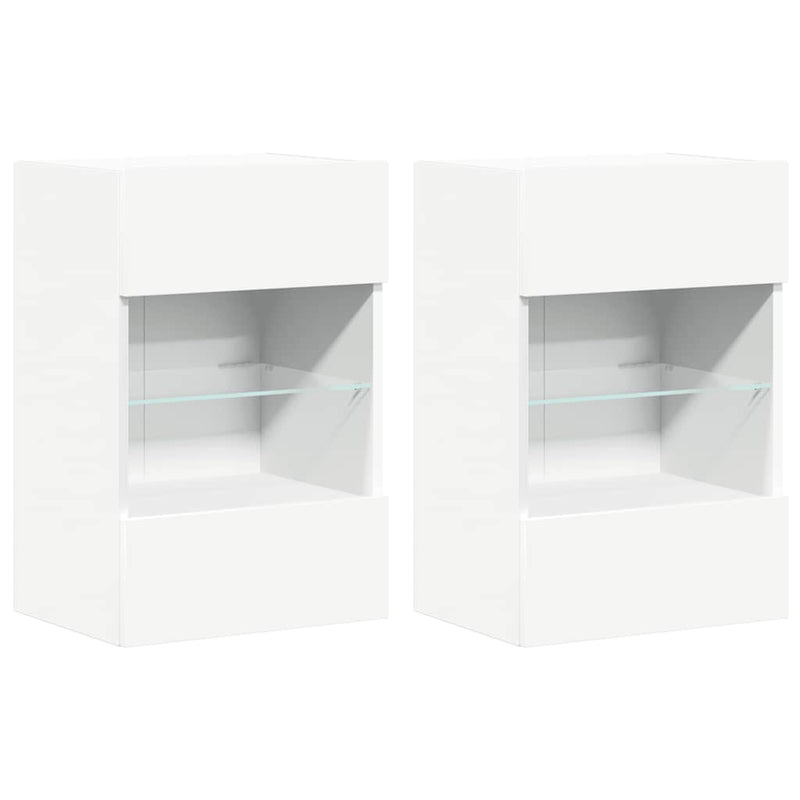 vidaXL Wall Cabinets with LED Lights for TV 2 pcs White 40x30x60.5 cm