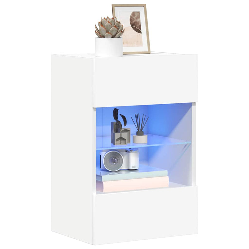 vidaXL Wall Cabinets with LED Lights for TV 2 pcs White 40x30x60.5 cm