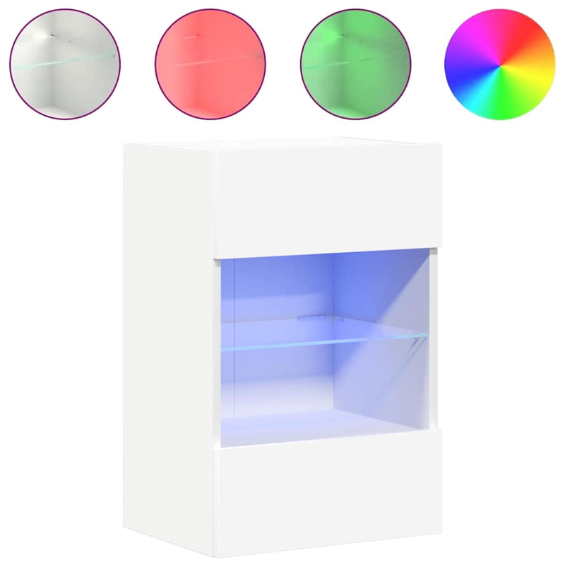 vidaXL Wall Cabinets with LED Lights for TV 2 pcs White 40x30x60.5 cm