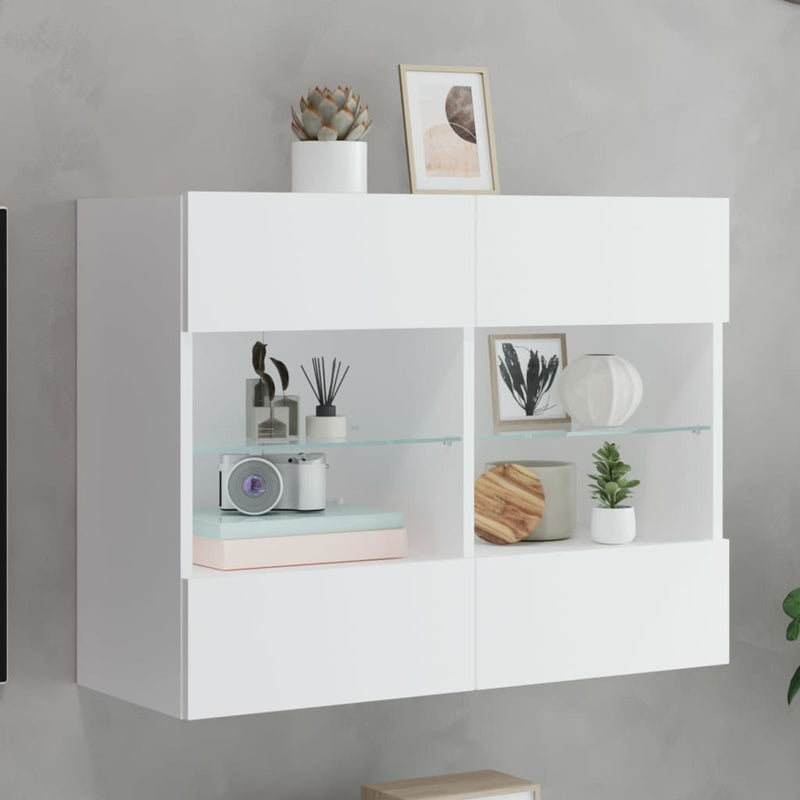 vidaXL TV Wall Cabinet with LED Lights White 78.5x30x60.5 cm