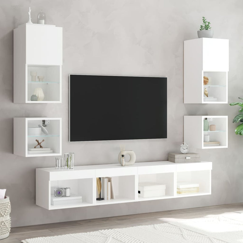 vidaXL Bedside Cabinet with LED Lights Wall-mounted White