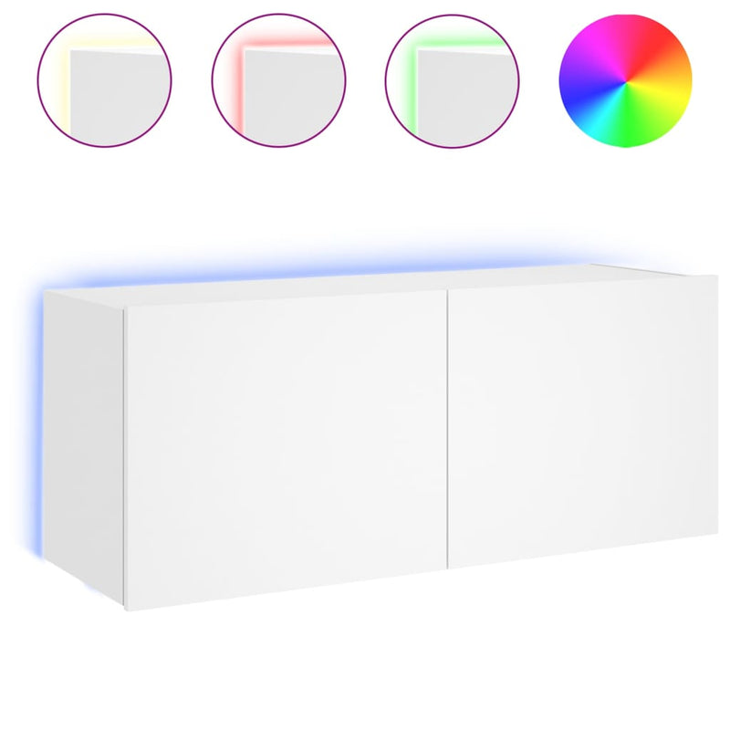 vidaXL TV Wall Cabinet with LED Lights White 100x35x41 cm