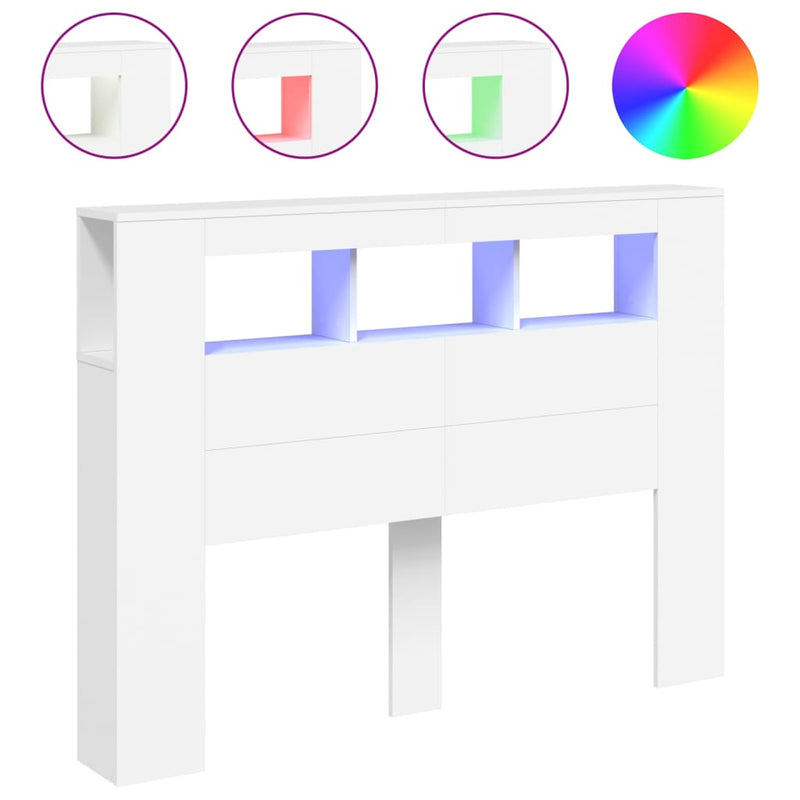 vidaXL LED Headboard White 140 cm Engineered Wood