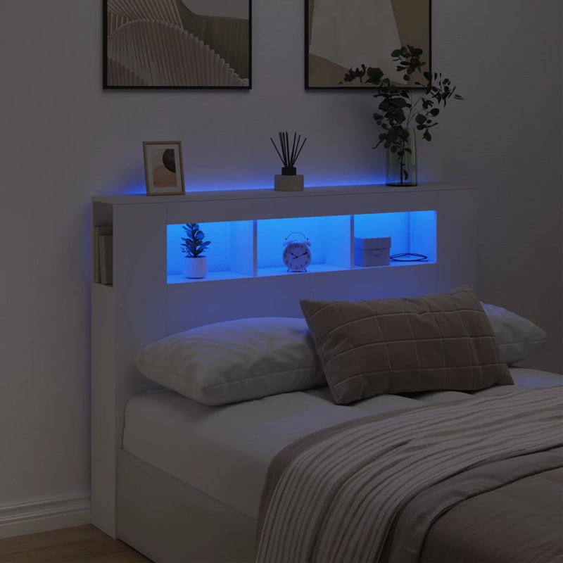 vidaXL LED Headboard White 140 cm Engineered Wood