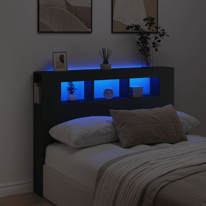 LED Headboard Black 140x18.5x103.5 cm Engineered Wood