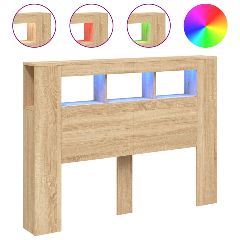 vidaXL LED Headboard Sonoma Oak 140 cm Engineered Wood