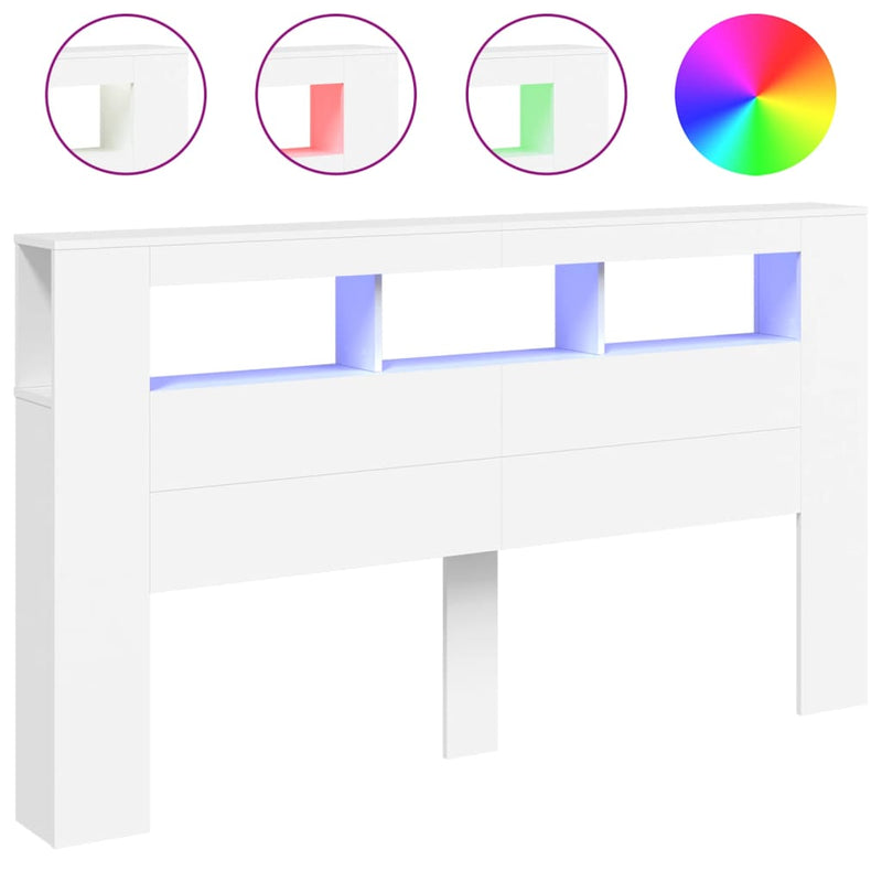 vidaXL LED Headboard White 180 cm Engineered Wood