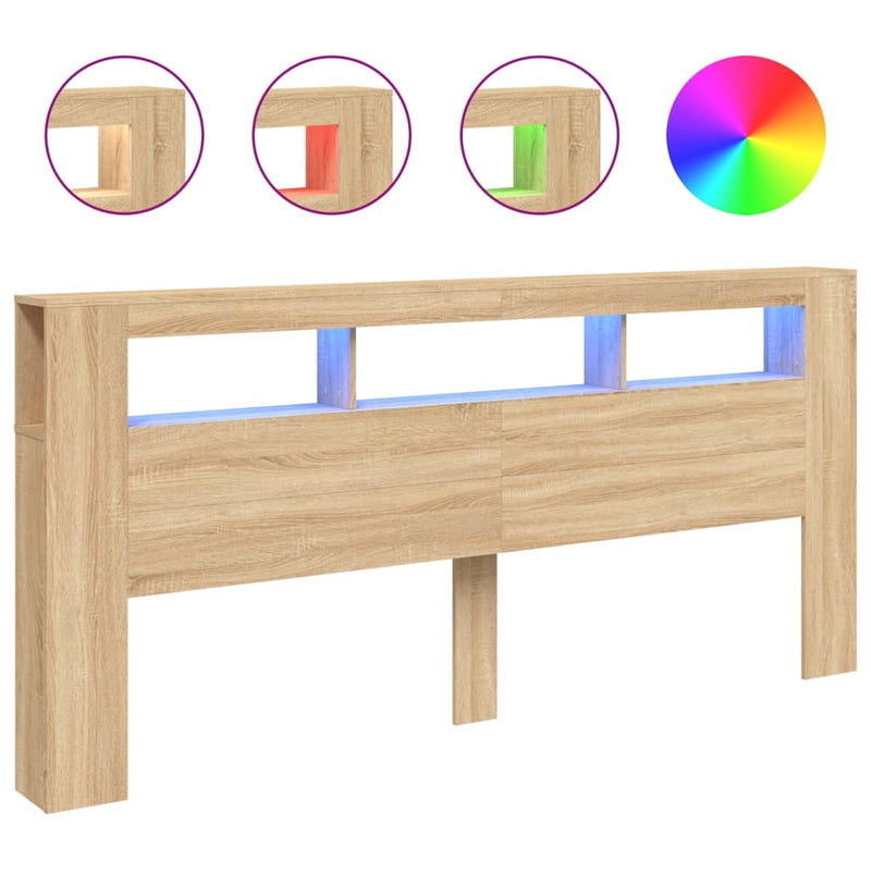 vidaXL LED Headboard Sonoma Oak 220 cm Engineered Wood