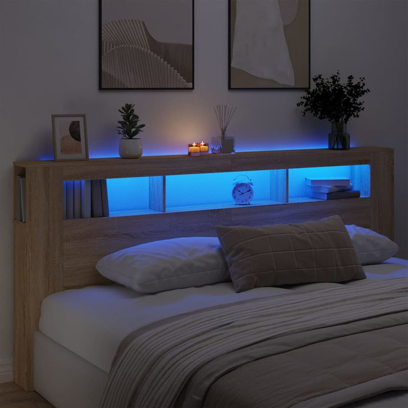 vidaXL LED Headboard Sonoma Oak 220 cm Engineered Wood