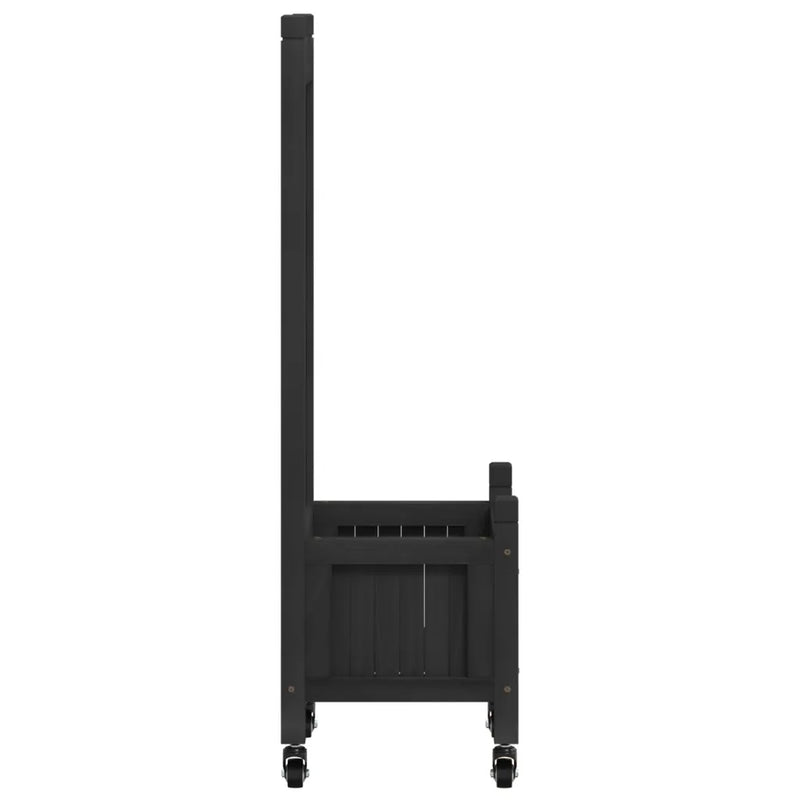 Planter with Trellis and Wheels Black Solid Wood Fir