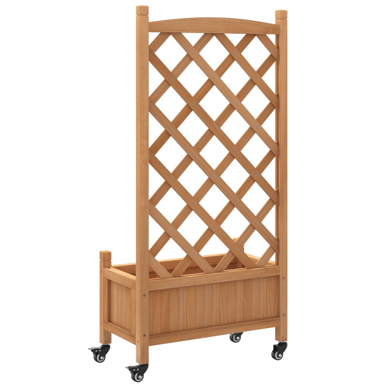 Planter with Trellis and Wheels Brown Solid Wood Fir