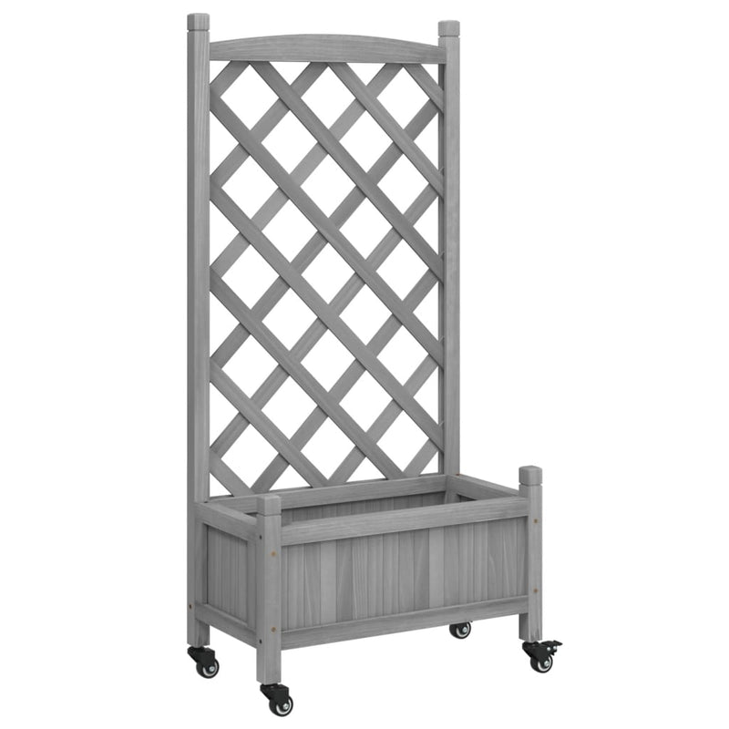 Planter with Trellis and Wheels Grey Solid Wood Fir