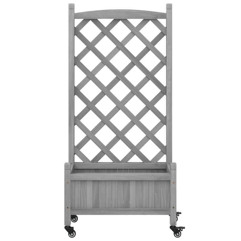 Planter with Trellis and Wheels Grey Solid Wood Fir