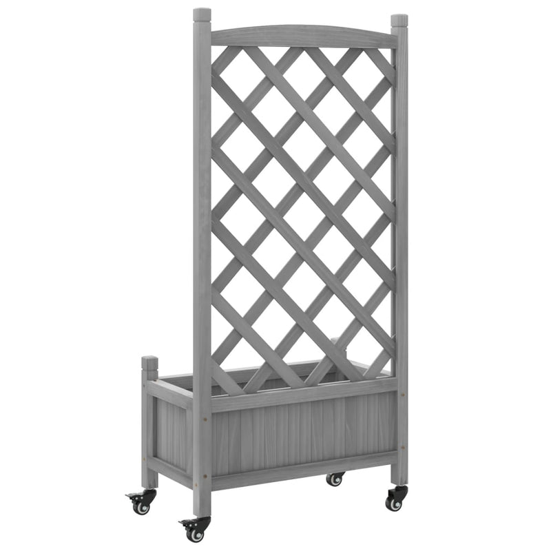 Planter with Trellis and Wheels Grey Solid Wood Fir