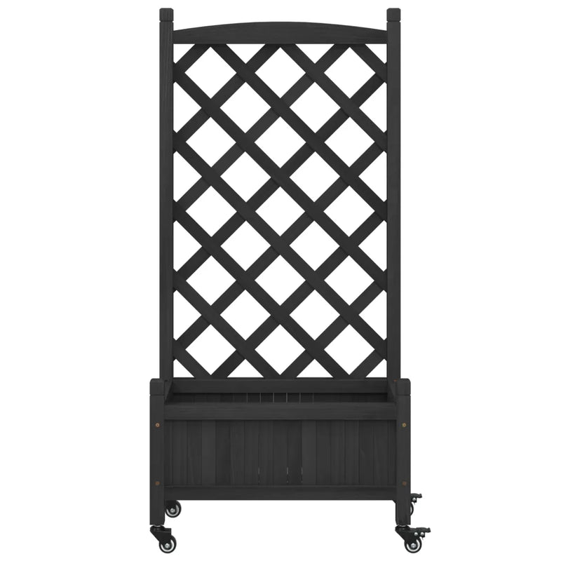 Planter with Trellis and Wheels Black Solid Wood Fir