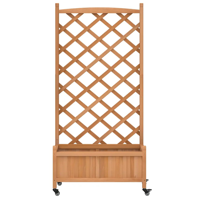 Planter with Trellis and Wheels Brown Solid Wood Fir