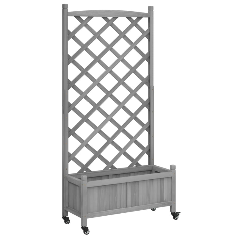 Planter with Trellis and Wheels Grey Solid Wood Fir