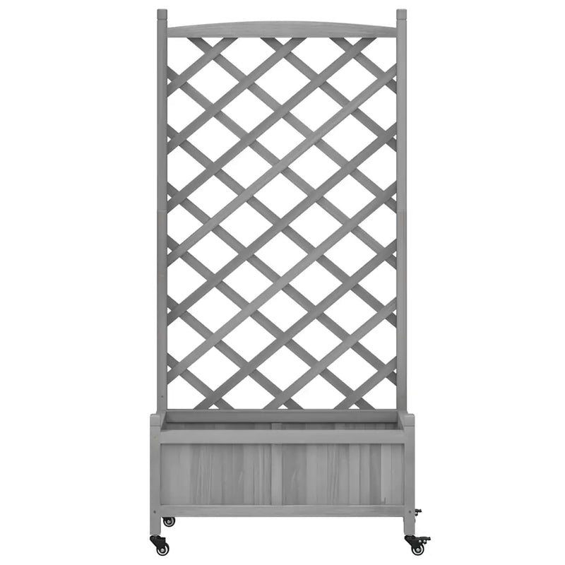 Planter with Trellis and Wheels Grey Solid Wood Fir