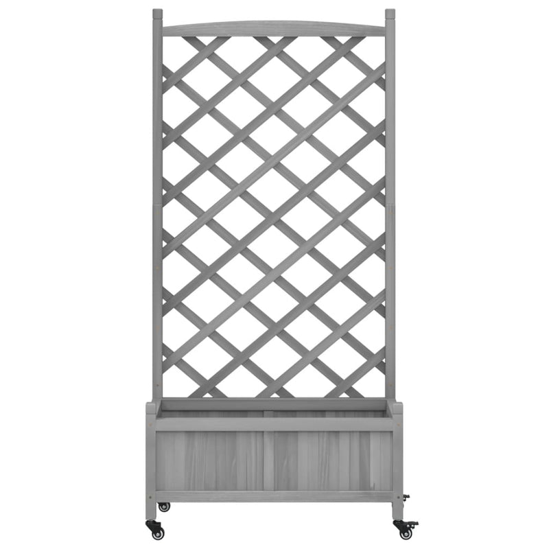 Planter with Trellis and Wheels Grey Solid Wood Fir