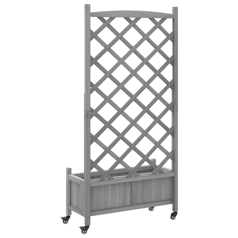 Planter with Trellis and Wheels Grey Solid Wood Fir