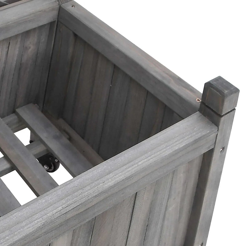 Planter with Trellis and Wheels Grey Solid Wood Fir