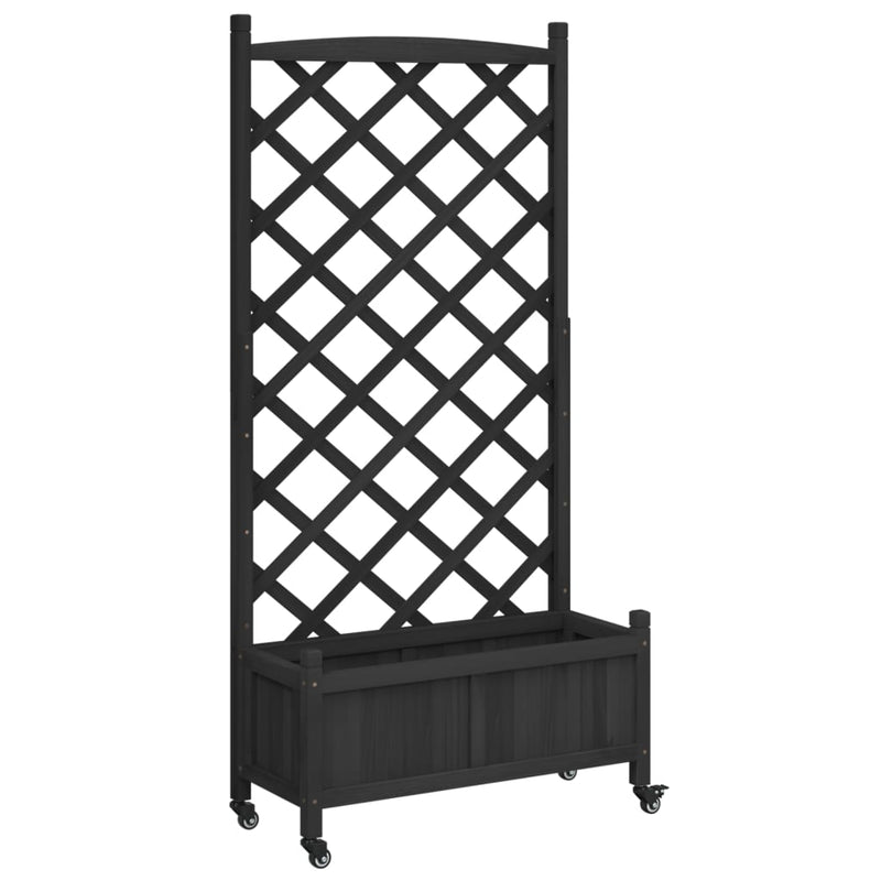 Planter with Trellis and Wheels Black Solid Wood Fir