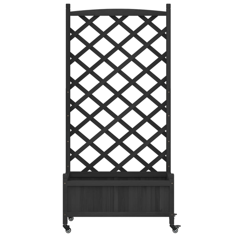 Planter with Trellis and Wheels Black Solid Wood Fir