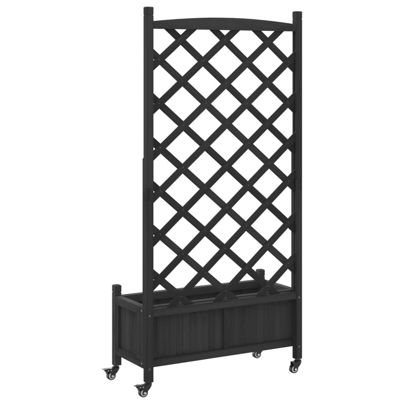 Planter with Trellis and Wheels Black Solid Wood Fir